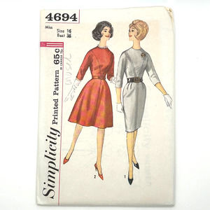 Simplicity Vintage 1960's‎ Pattern #4694 Women's One Piece Dress Size 16